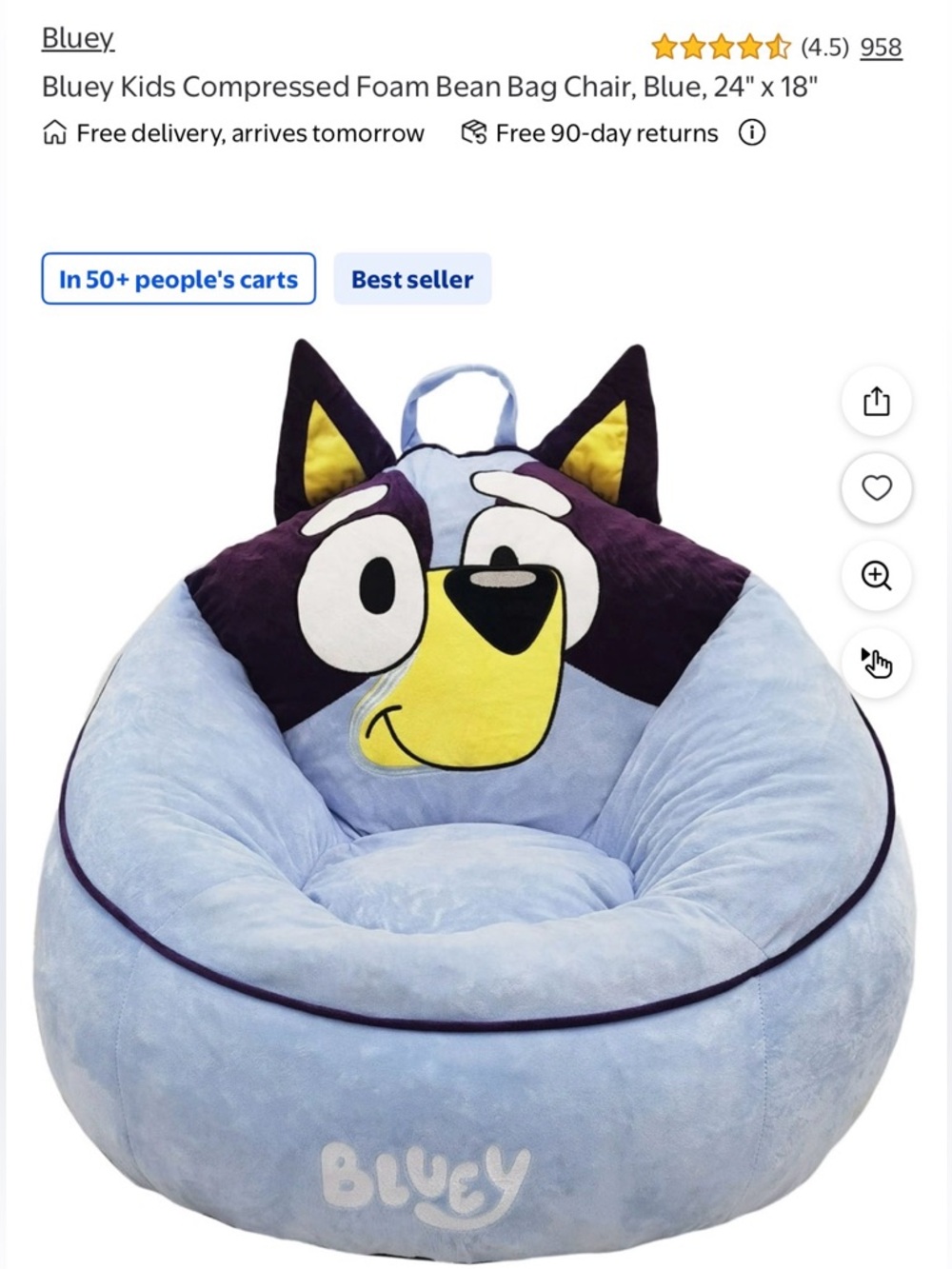 Bluey Kids Plush Character Bean Bag Chair - Blue by Bluey
